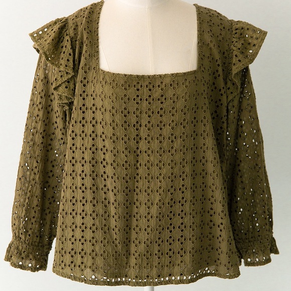 The Odells Tops - The Odells Olive Eyelet Summer Blouse